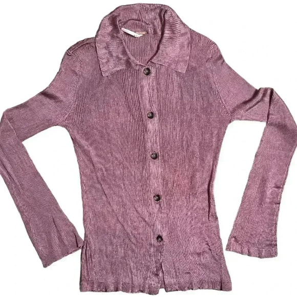Free people mauve button down viscose stretch knit long sleeve top - Picture 1 of 5